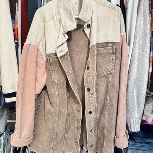 Oli & Hali Taupe, Cream & Pink Corduroy Colorblock Trucker Jacket